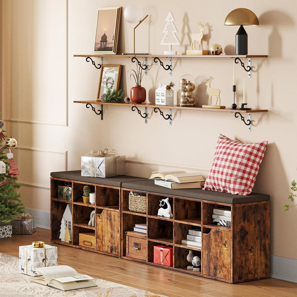 DINZI LVJ Long Wall Shelves, 55.1" Large Floating Shelves Set of 2, Wide Display Shelf Wall Mounted with Brackets, Easy Hanging for Living Room, Toilet, Office, Bedroom, Rustic Brown