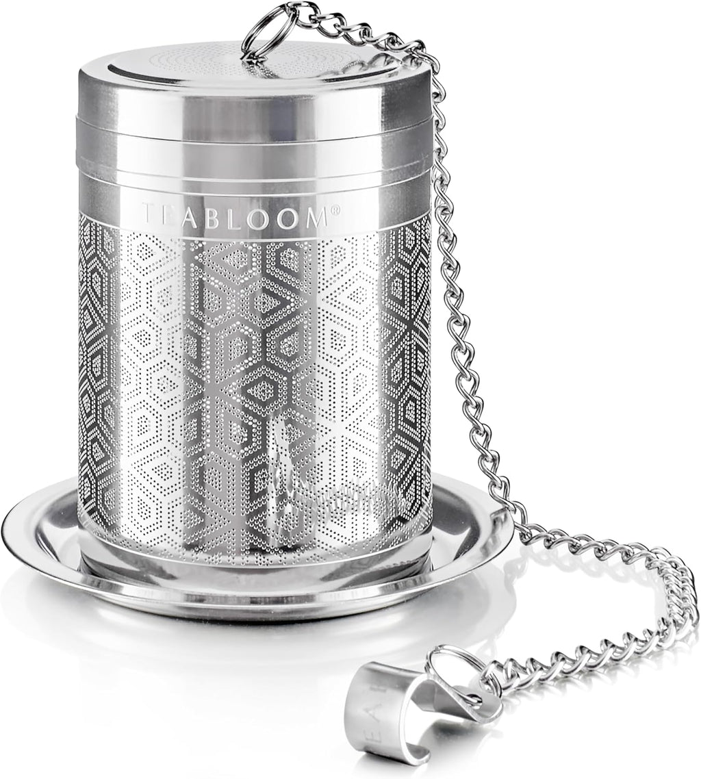 Teabloom Elegant Stainless Steel Loose Leaf Tea Infuser – Tea Connoisseur's Choice for White, Green, Oolong, Black, and Herbal Teas – Geometric Blossom Design – Large Size