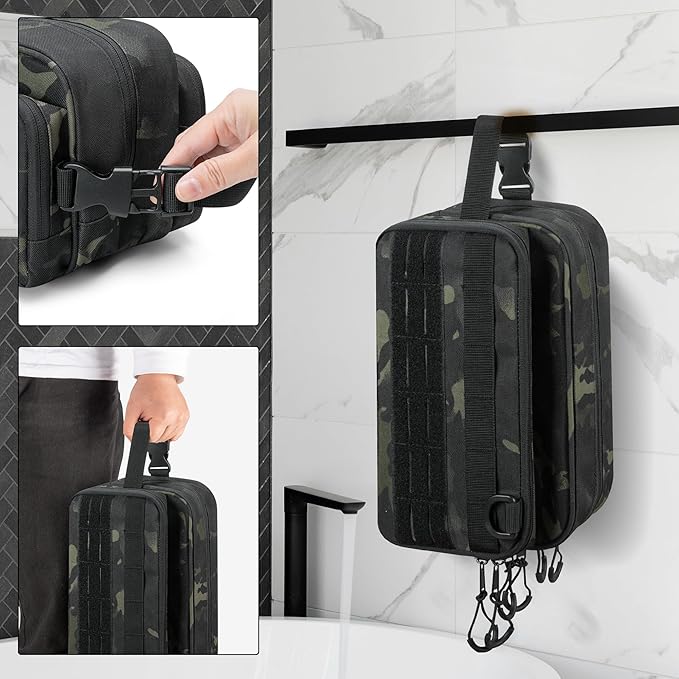 Tactical Toiletry Travel Bag for Men, Dopp Kit Shaving Organizer Case for Toiletries, Shower and Grooming Care Accessories, Camo(Empty Bag Only, Patent Design)