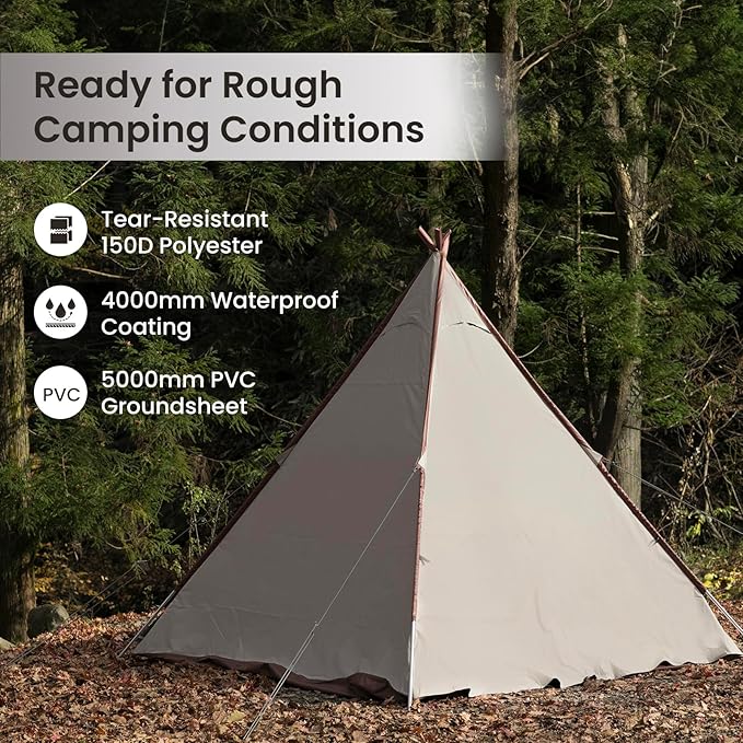 S'More Glamping Tent with Porch, 2/3/4/5/6 Person Durable Weatherproof Camping Tent, Large Family Tent with Room Divider, Easy Setup Tent with Screen Room