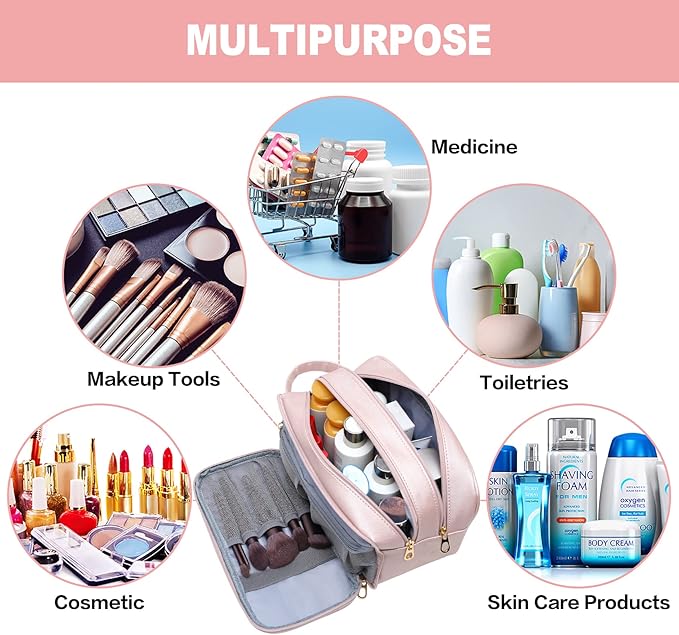 Makeup Bag for Women, Water Resistant Toiletry Bag for Travel Essentials, Dorm Room Essentials for Girl, Toiletry Organizer Dopp Kit for Toiletries Accessories, Mother's Day Graduation Gifts for Her