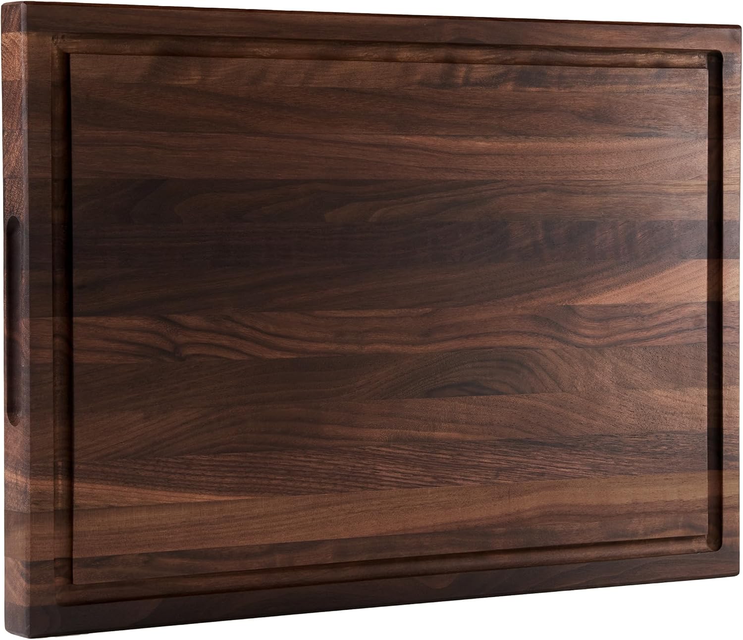 American Dark Walnut Wood Cutting Board 17x12 x1in for Kitchen with Juice Groove, Inner Handles, Gift Box, Thick Wooden Cutting Board Finished with Linseed Oil, Beeswax, Carnauba Wax, Lemon Oil