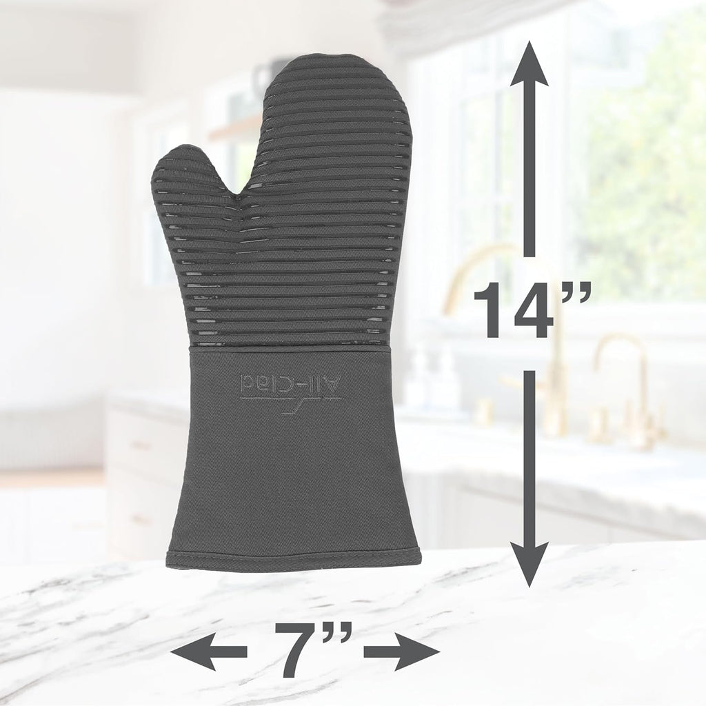 All Clad Silicone Oven Mitt: Heat Resistant up to 500 Degrees - 100% Cotton & Silicone, 14"x7" Oven Mitt for Kitchen and Barbeque, 1-Pack, Pewter