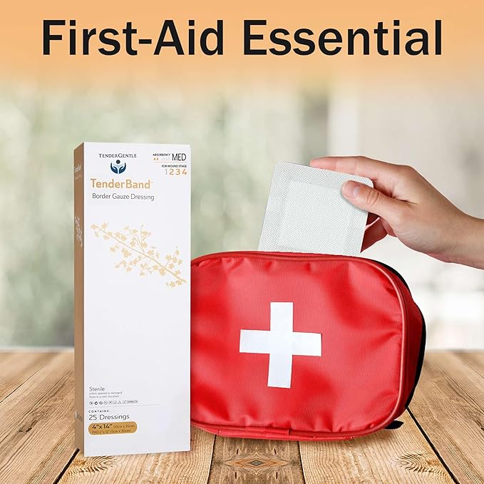 Bordered Gauze Island Dressing 4x14-25 Adhesive Island Dressings for Wound Protection - Good for Hospitals, Medical Facilities, First Aid Kits, and More