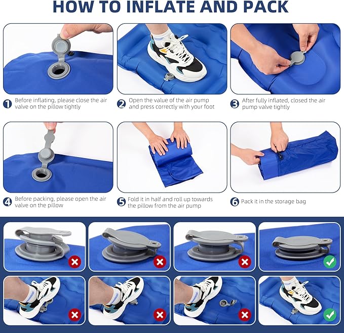 Sleeping Pad, Ultralight Thicken Inflatable Sleeping Pad for Camping, Built-in Pump, Great for Camping, Hiking, Carry Bag, Repair Kit, Compact & Lightweight Air Mattress(Blue)