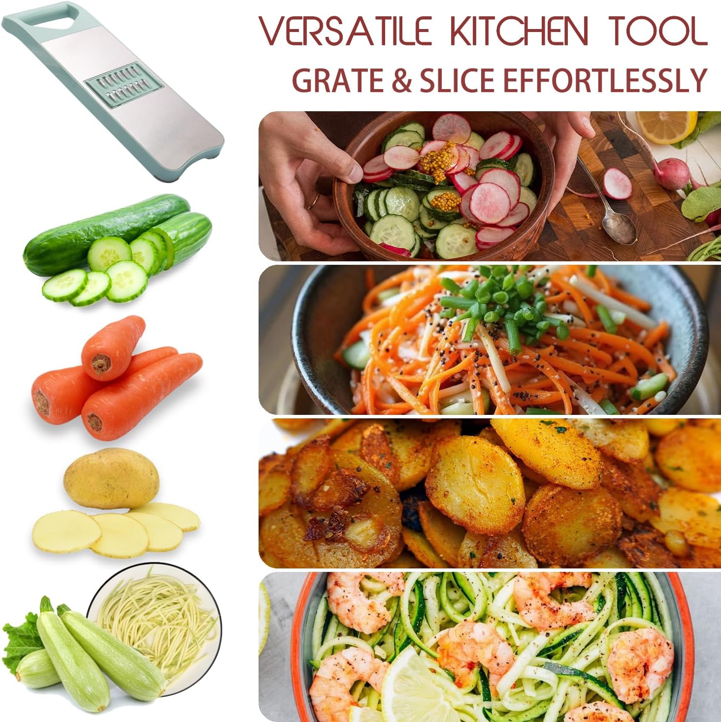 3-Blade Mandoline Slicer for Kitchen,Stainless Steel Slicer Vegetable Cutter, Carrot Shredder, Kitchen Grater(Seafoam green, 3-in-1)