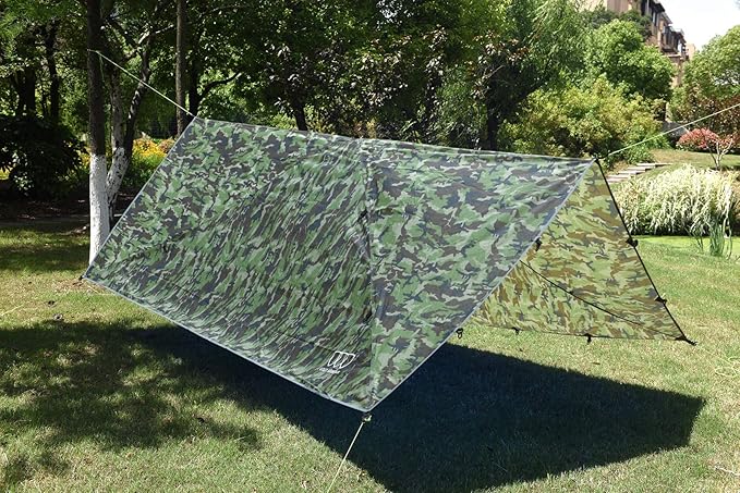 Gold Armour Rainfly Tarp Hammock, Premium 14.7ft/12ft/10ft/8ft Rain Fly Cover, Waterproof Ultralight Camping Shelter Canopy, Survival Equipment Gear Tent Accessories (Camouflage 10ft x 10ft)