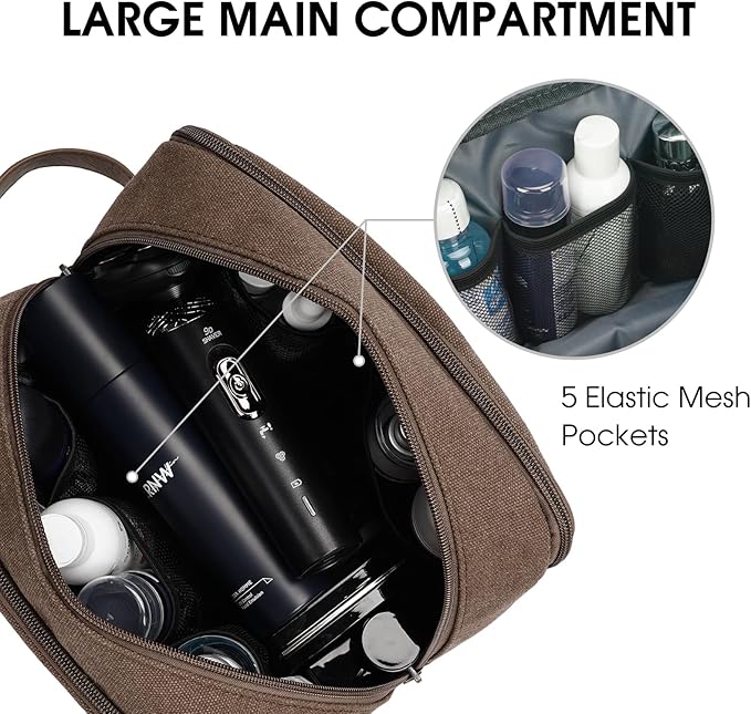WANDF Travel Toiletry Bag for Men Large Toiletries Shaving Bag Water Resistant Hanging Dopp Kit Travel Accessories Bag for Women Men (Brown)