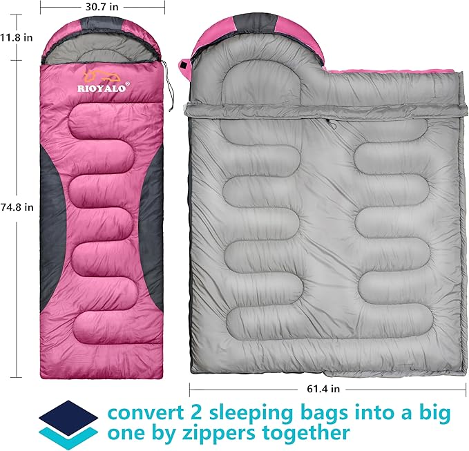 0 Degree Winter Sleeping Bags for Adults Camping (450GSM) - Temp Range (5F–32F) Portable Waterproof Compression Sack- Camping Sleeping Bags for Big and Tall in Env Hoodie: Backpacking Hiking 4 Season