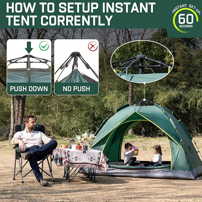 Happy Travel 1/2/3/4 Person Camping Tent, Instant Easy Pop Up Tents for Camping,Automatic Waterproof Family Camping Tent, Easy Set Up Tent,Portable Windproof Dome Tent for Camping Hiking & Traveling