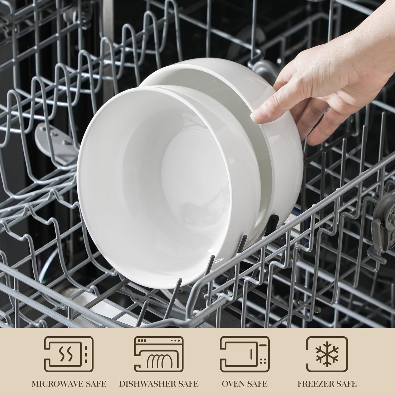 MALACASA Salad Bowls Set, 44 OZ (7") Large Soup Bowls Cereal Bowl for Kitchen, White Ceramic Bowls Set of 2, Dishwasher & Microwave Safe,Series REGULAR