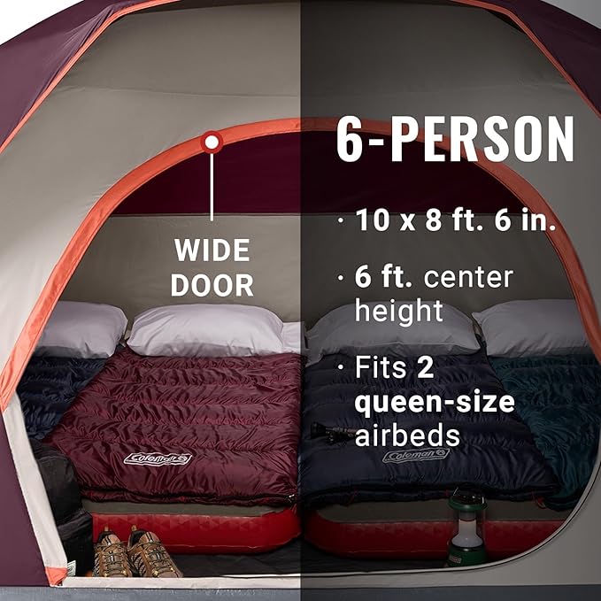 Coleman Skydome Series Camping Tent Weatherproof Tent Includes Pre-Attached Poles Rainfly Carry Bag and Unique Pattern Sets up in 5 Minutes