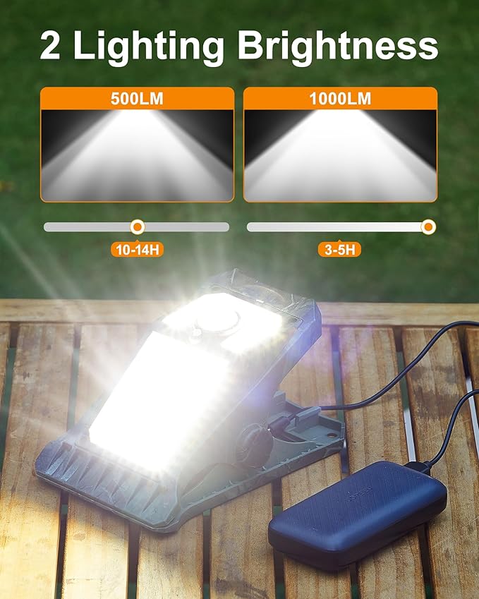 1000LM High Bright Solar Camping Lights, 118LED Solar Powered & USB Rechargeable Camping Essentials, IP68 Waterproof Portable Solar Emergency Lights Outdoor for Tent RV Power Outage