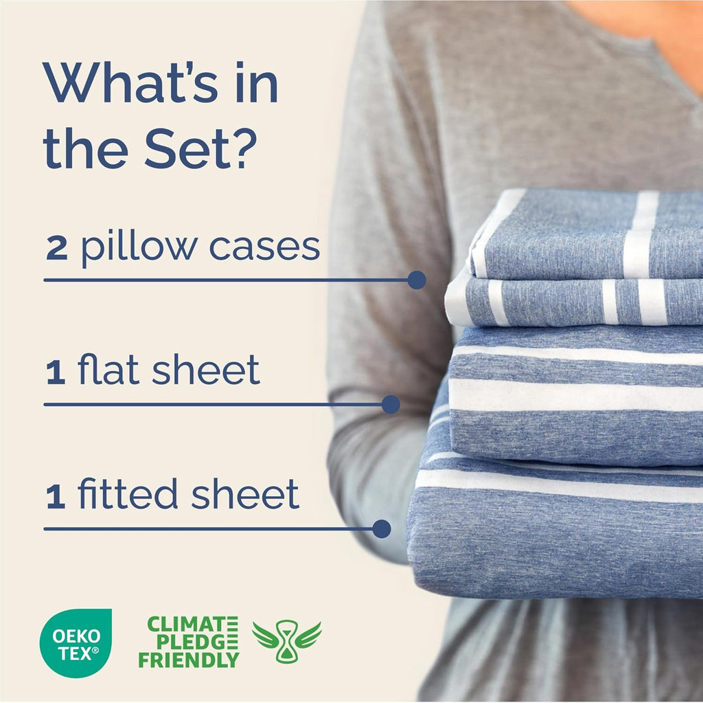 Full Size 4 Piece Sheet Set - Comfy Breathable & Cooling Bed Sheets Set - Hotel Luxury Bedding for Women, Men, Kids, Teens, Boys & Girls - Deep Pockets, Soft, Wrinkle Free - Oeko-Tex - Blue Stripes 3