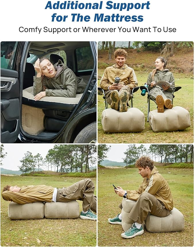 JOYTUTUS SUV Air Mattress Camping Bed,3.0 Thickened Flocking Car Camping Inflatable Mattress,Anti-Leakage,with 2 Pillows & Electric Pump Universal Car Bed for SUV Trunk and Rear Seat