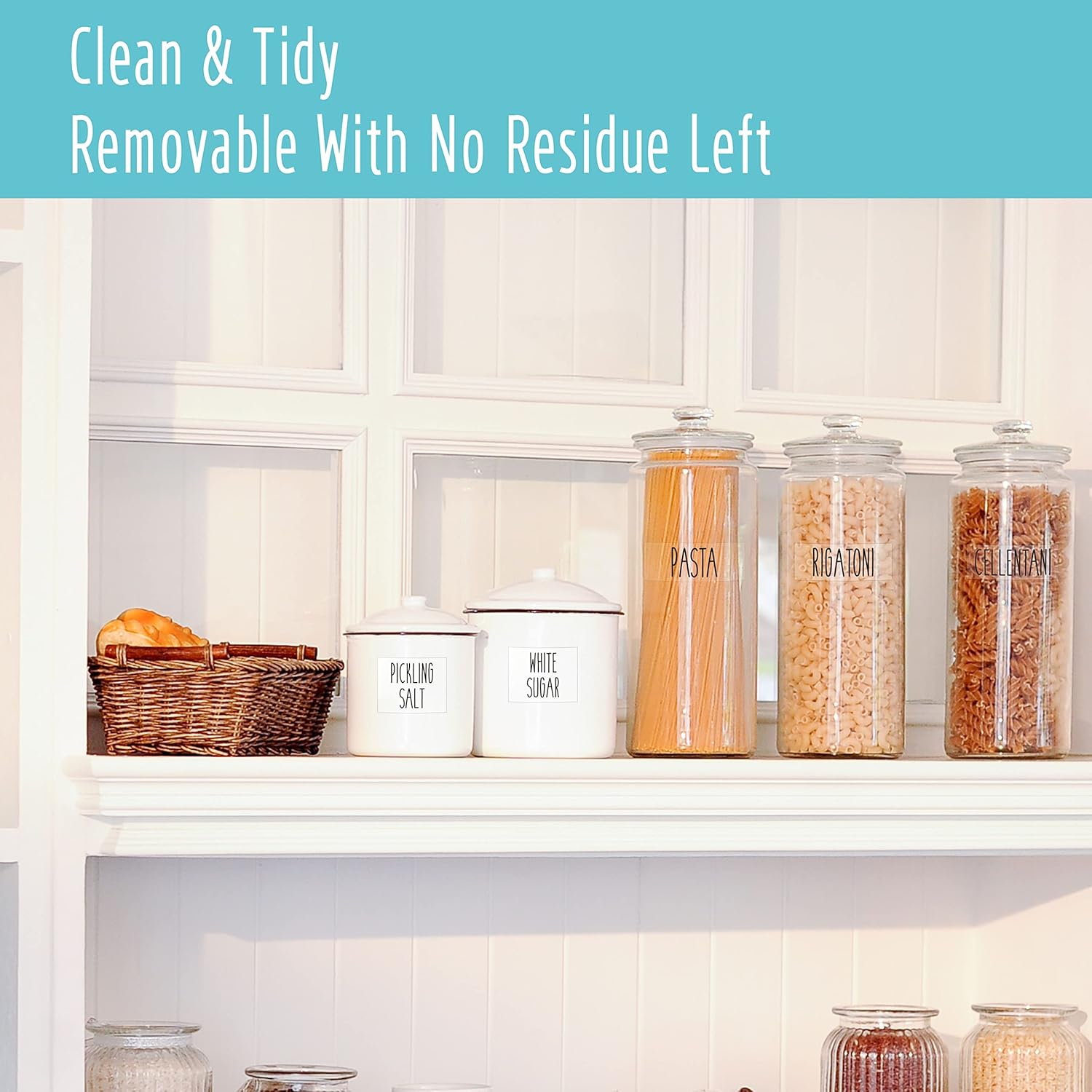 Hebayy 612 All Caps Minimalist Pantry Food Labels, Herb Spice Seasoning Oil Stickers, Plus 51 Blank Ones, Waterproof, Oil & Tear Resistant, No Residue, Expand Version for Kitchen Containers Jars