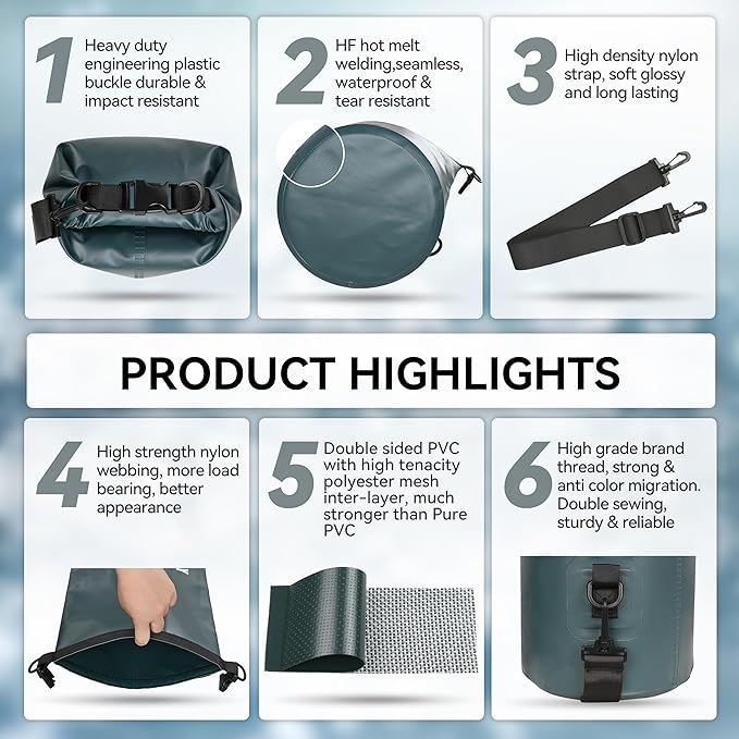 MARCHWAY Floating Waterproof Dry Bag Backpack 5L/10L/20L/30L/40L, Roll Top Sack Keeps Gear Dry for Kayaking, Rafting, Boating, Swimming, Camping, Hiking, Beach, Fishing