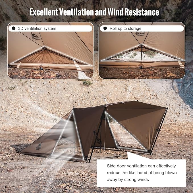 OneTigris Platoon Camping Tent, Waterproof Windproof Versatile Bushcraft Shelter for Outdoors Survival Travel Beach Truck Bikepacking