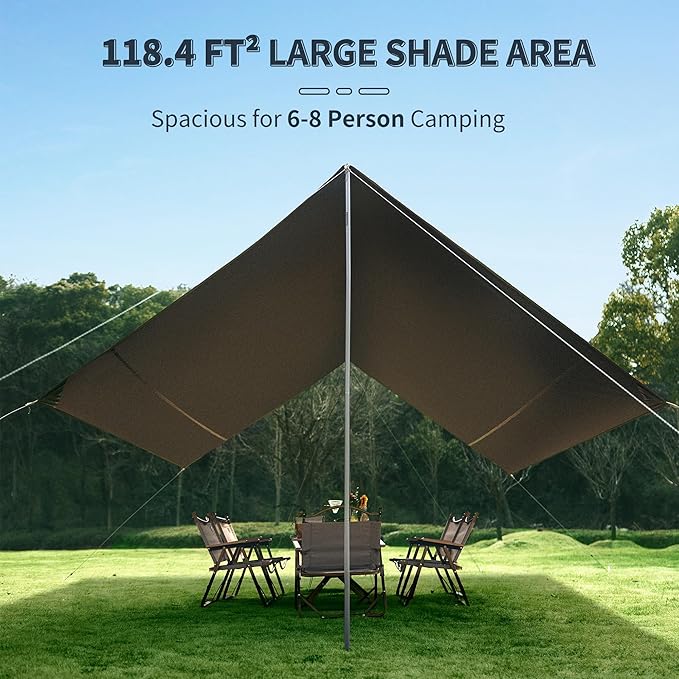 Naturehike Camping Tent Tarp with Poles, Waterproof PU 18000mm+, Anti-UV UPF2000+ Sun Shelter Rain Fly, Canopy for Outdoor Party, Picnic (13 x 9.6ft), CNK2350WS015