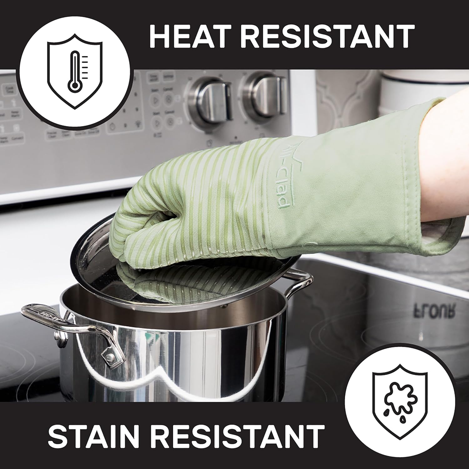 All-Clad Silicone Oven Mitts: Heat Resistant up to 500 Degrees - 100% Cotton & Silicone, 14"x7" Oven Mitt for Kitchen and Barbeque, 2-Pack, Fennel