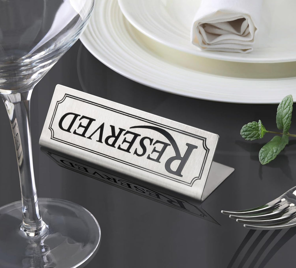 New Star Foodservice Stainless Steel Table Tent Sign (Silver (Reserved), 4.75"x 1.75" (Set of 6))