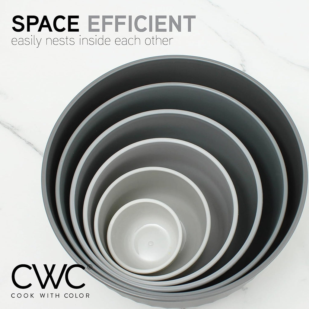 COOK WITH COLOR Prep Bowls with Lids- Wide and Deep Nesting Plastic Small Mixing Bowl Set with Lids, 12 Piece Set - Deep Bowls, Gray