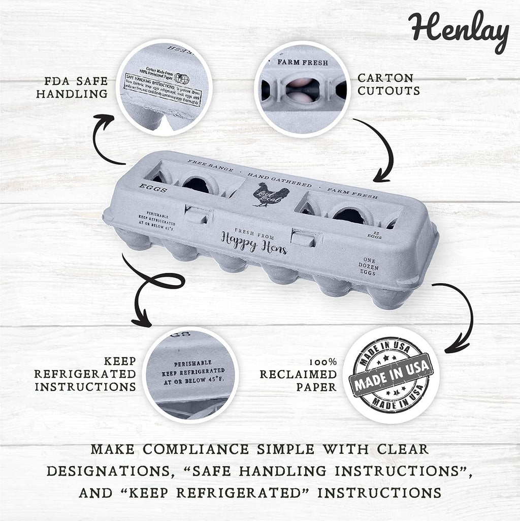 250 Egg Cartons- Bulk Value Bundle- Adorable Printed Design for Farm Fresh Eggs, Recycled Paper Cardboard, Sturdy & Reusable, Holds up to XL Chicken Eggs