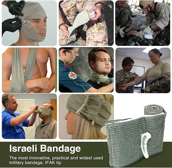 RISEN Israeli Bandage Vacuum Sterile Compression Bandages for First Aid Emergency Battle Wound Dressing Self-Rescue, 6 Inch, 1 Pack