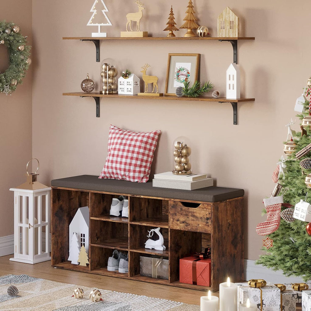 DINZI LVJ Long Wall Shelves, 47.3Inch Wall Mounted Shelves Set of 4, Extra Large Wall Storage Ledges with Sturdy Metal Brackets for Living Room, Bathroom, Bedroom, Kitchen, Rustic Brown