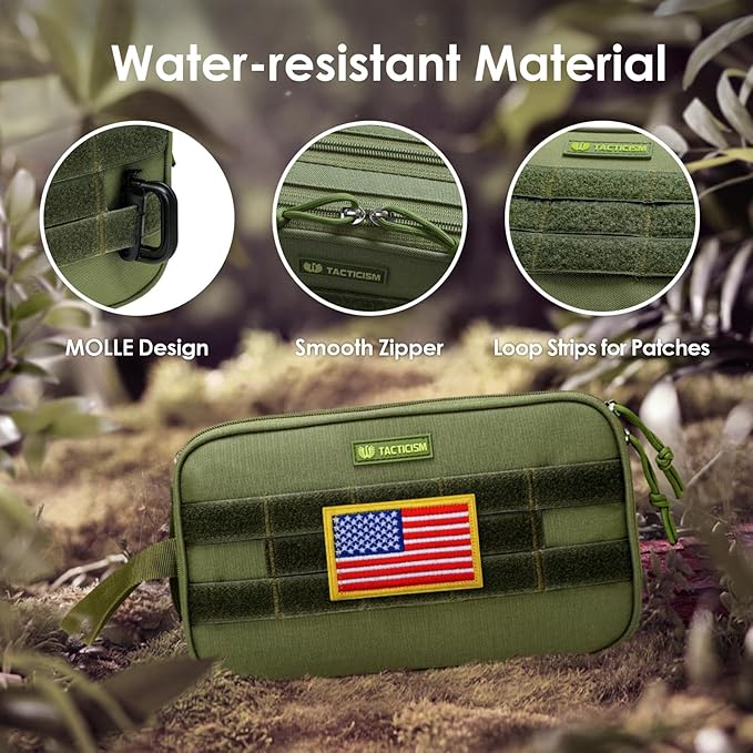 TACTICISM Toiletry Bag for Men - Extra Large Dry Wet Separate Travel Shaving Bag, Tactical Molle Dopp Kit for Men, Water-Resistant Mens Toiletry Bag for Travel, Green