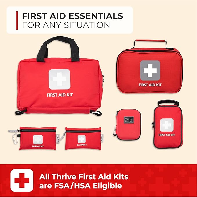 Thrive Travel Essentials Mini First Aid Kit – 66 Pieces of FSA and HSA Approved Supplies Including Bandages, Wipes, Safety Pins, and More | Compact Emergency Kit in Shell Case