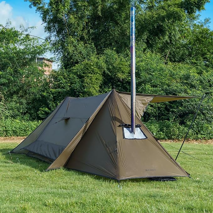 POMOLY Hot Tent Bushcraft Tent, STOVEHUT 20 2.0 Ultralight Shelter with 4 Poles for 1-2 Person Camping, Backpacking (Brown)