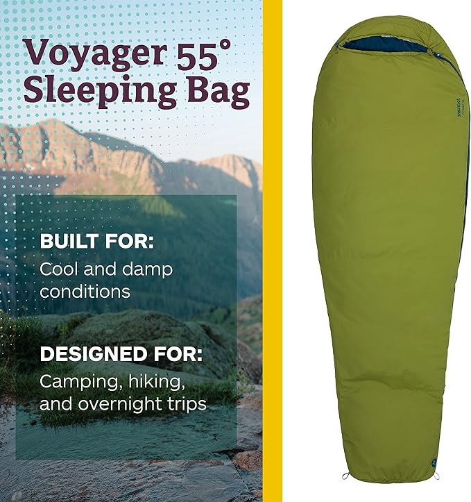 MARMOT Voyager 45° or 55° Mummy Sleeping Bags, Synthetic Spirafil Insulation for Camping & Backpacking