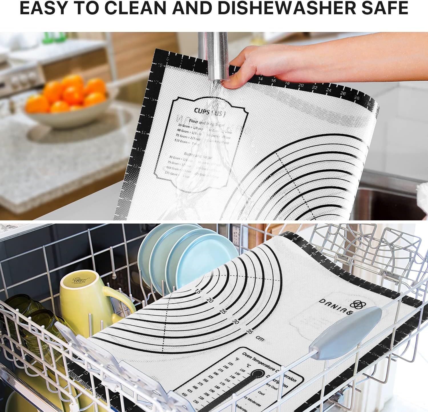 Silicone Baking Mat,26" x 16" Non-slip Dough Rolling Pastry Mat Non Stick Baking Sheet Mat with Measurement Cookies,Macarons,Bread