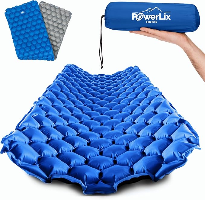 POWERLIX Camping Sleeping Pad - Ultralight Inflatable Camping Mattress Sleeping Mat for Backpacking, Hiking, Compact Lightweight Sleeping Pad, Inflation Bag/Repair Kit Included
