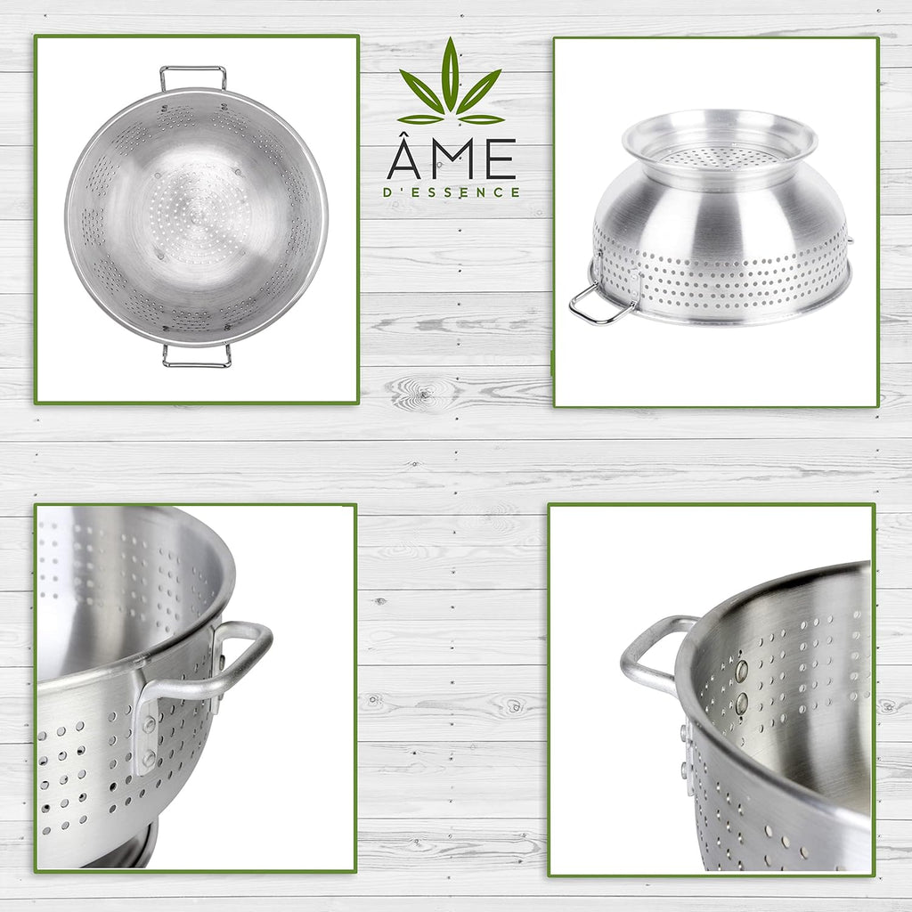 (12-QT) Aluminum Colander with Handles and Base Heavy Duty Commercial Grade