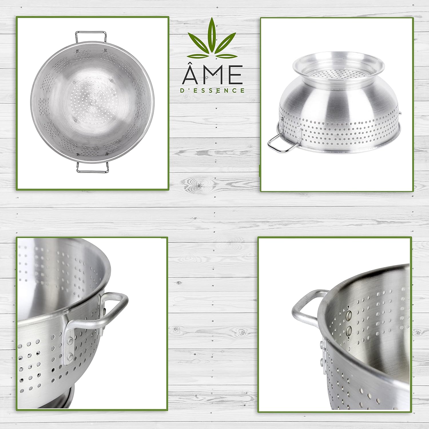 (12-QT) Aluminum Colander with Handles and Base Heavy Duty Commercial Grade