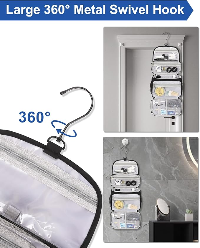 Relavel Toiletry Bag for Men, Hanging Toiletries Bag for Women Water Resistant Dopp Kit Shaving Bag, Travel Essentials Large Capacity Organizer Case for Toiletries Accessories, Black