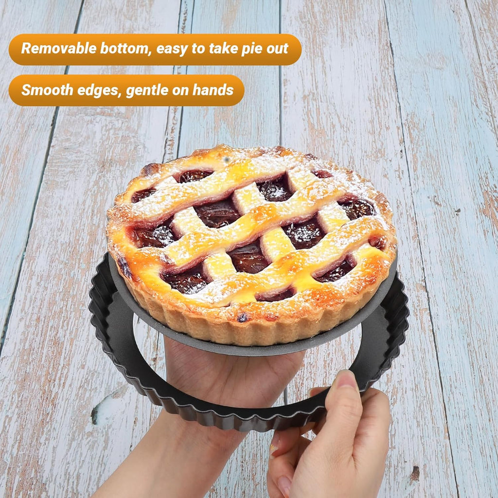 Beasea Tart Pan 8 Inch, 4pcs Mini Small Tart Pans with Removable Bottom Nonstick Carbon Steel Quiche Pie Pans for Oven Baking
