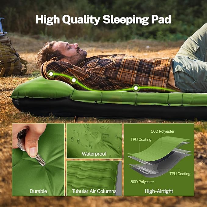 OGERY Sleeping Pad for Camping, 6" Extra-Thick Reinforced Camping Sleeping Pad with Pillows & Built-in Foot Pump, Ultralight Self Inflating Air Mattress Mat for Tent Hiking Essentials Gear