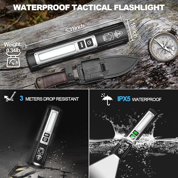 Rechargeable Flashlights High Lumens - 20,000LM Super Bright Small Pocket Magnetic Flashlight, 8 Modes LED Tactical Flash Light, Dual Button Powerful Flashlight for Camping (1, Pure Black)