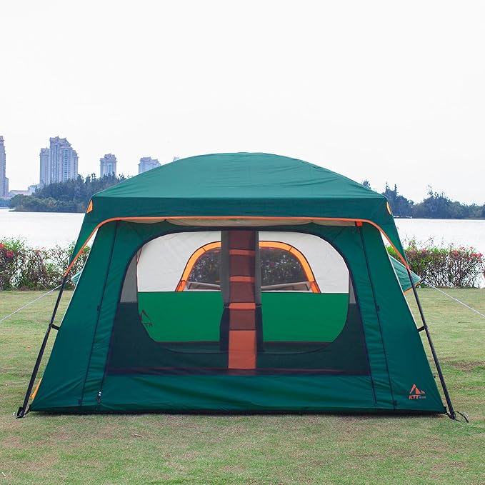KTT Extra Large Tent 10-12-14 Person(B),Family Cabin Tents,2 Rooms,3 Doors and 3 Windows with Mesh,Straight Wall,Waterproof,Double Layer,Big Tent for Outdoor,Picnic,Camping,Family Gathering