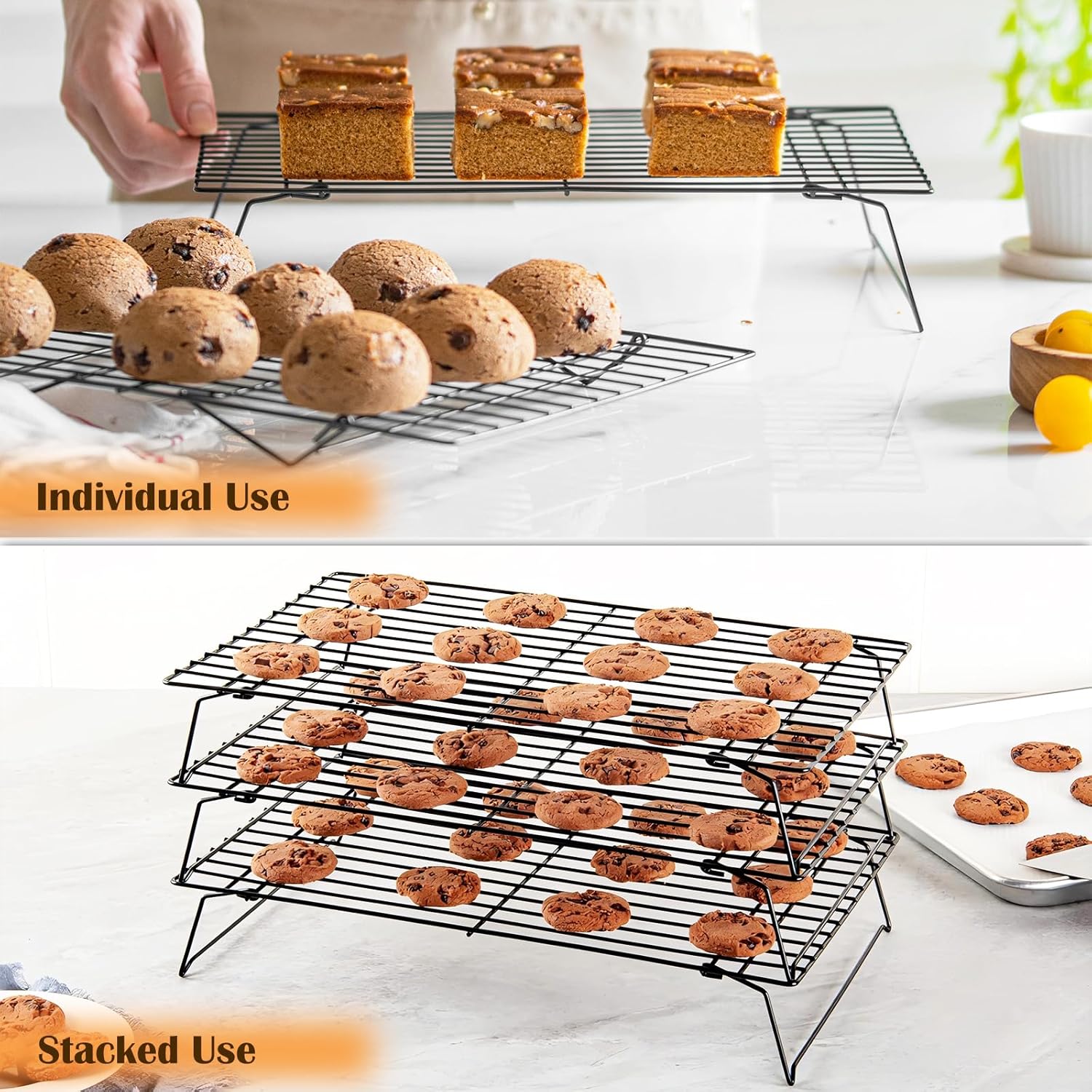 1Pcs Cooling Rack Baking, 13 x 9.6 inches Stackable Baking Rack for Oven Cooking, Heavy Duty Stainless Steel Wire Rack for Baking, Oven & Dishwasher Safe - Black