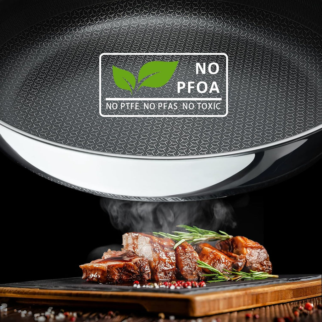 11" Non Stick Frying Pans, Hybrid Ceramic Stainless Steel Pan, Skillet with Stay-Cool Handle, Non Toxic, PFAS PFOA PTFE Free, Dishwasher & Oven Safe, Induction, Compatible with All Cooktops