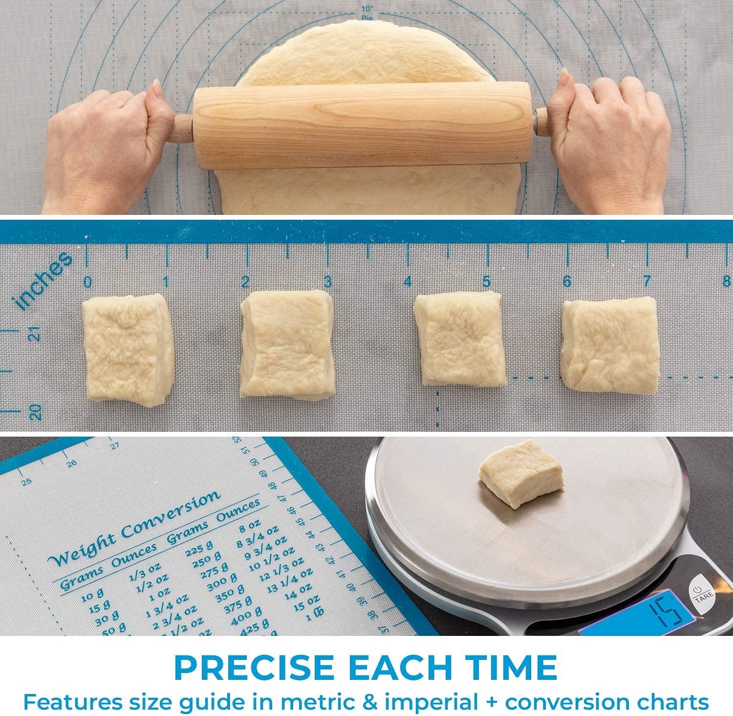 XXL Silicone Pastry Mat – Non-Slip, Easy-Clean Rolling Mat for Dough, Cookies, Pizza & Fondant – Extra Large 23.5” x 31.5” Baking Mat with Printed Measurements & Conversion Chart
