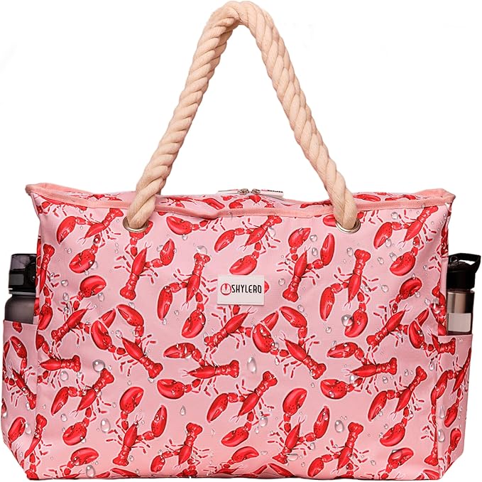 SHYLERO Beach Bag and Pool Bag. Has Airtight Pouch, Ton of Pockets. Beach Tote is Zippered, Water Resistant. Family Size