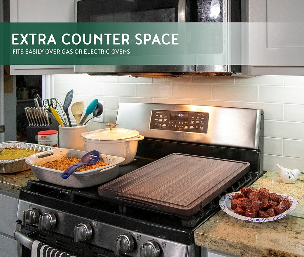 AZRHOM XL Large Walnut Wood Cutting Board for Kitchen 20x15 (Gift Box) with Juice Groove Handles Non-slip Mats Thick Reversible Butcher Block Chopping Board