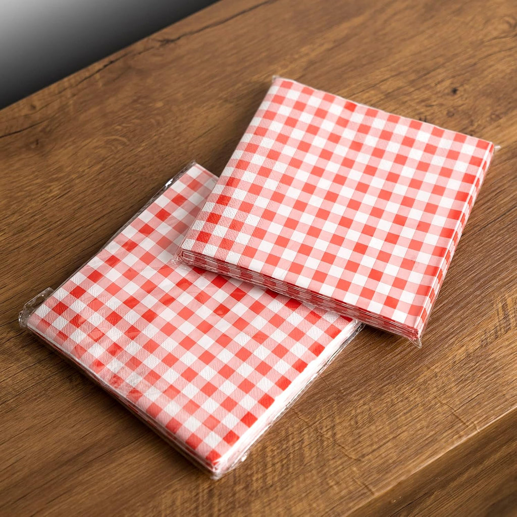 1 Gold Napkin Holder and 50 pieces of red and white paper napkins in classic gingham checkered design,Brass Napkin Holder,Modern Dining Table Decor