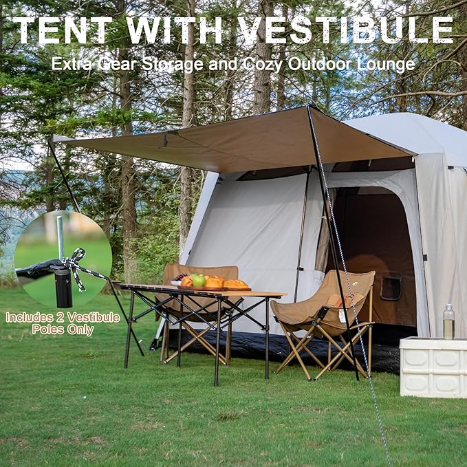 4-6 Person Camping Tent, Large Family Cabin Tents with Porch & Rainfly, Double Layer Waterproof Glamping Tent with 2 Rooms 2 Doors, Portable Big Tents for Outdoor Camping Hiking Party