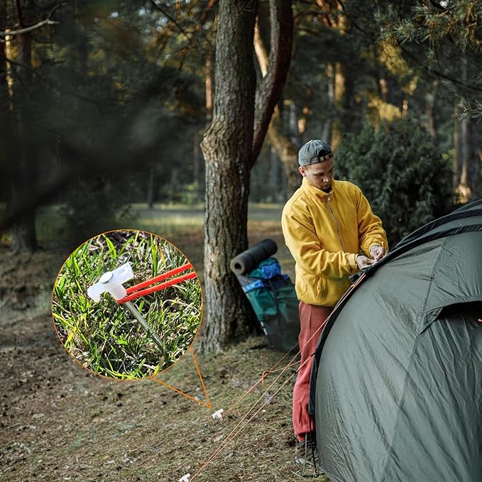 20 Pcs Tent Stakes Heavy Duty Ground Stake for Camping, 10 Inch Galvanized Non-Rust Metal Tent Pegs Tent Spikes Yard Stakes for Outdoor Canopy Garden Hiking -Fluorescent White